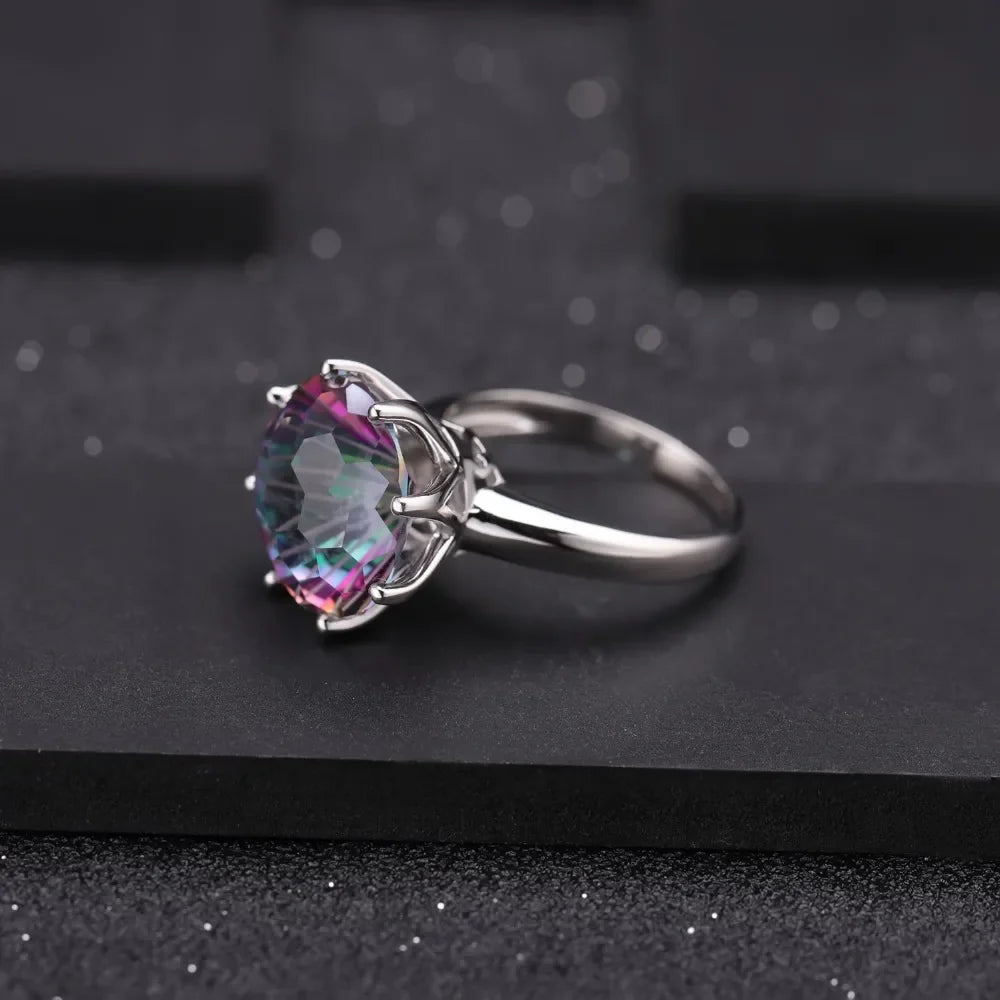 GEM'S BALLET Rainbow Mystic Quartz Sterling Silver Ring – Dazzling Elegance