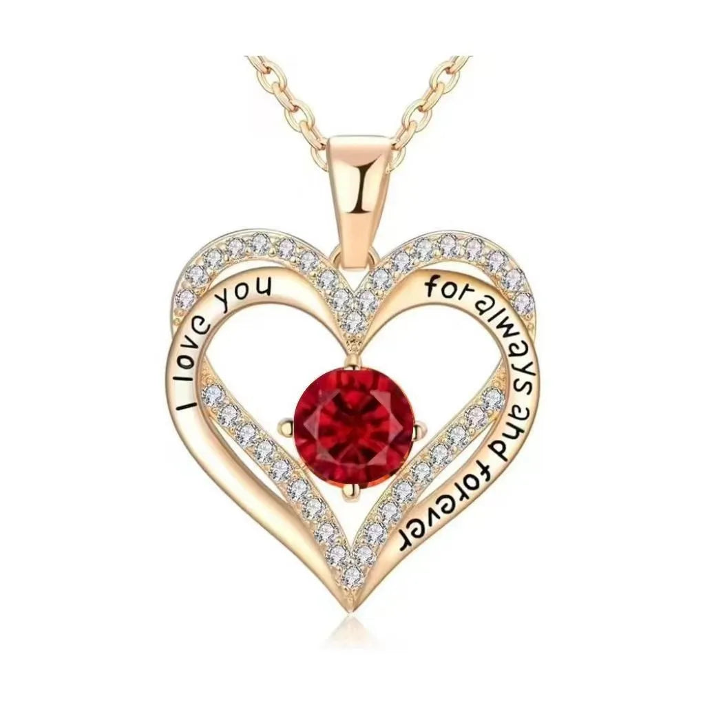 Luxury Red Zircon Pendant Necklaces With Rose Flower Gift Box For Girlfriend Women I Love You Gifts 2024 Trendy Wedding Jewelry