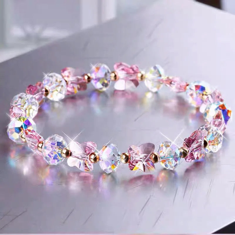 Butterfly Charm Crystal Stretch Beaded Bracelets for Women